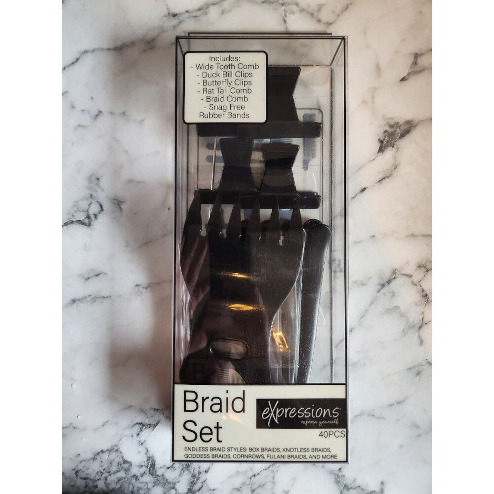 Expressions 40 pc Braid Set Wide Tooth Comb Duck Bill Butterfly Clips Rat Tail